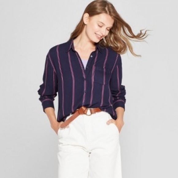 a new day Tops - A New Day Navy Striped Button Down Blouse
